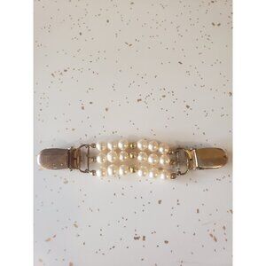 Vintage Faux Pearl Sweater Clip: Three-Row Gold Tone Accent